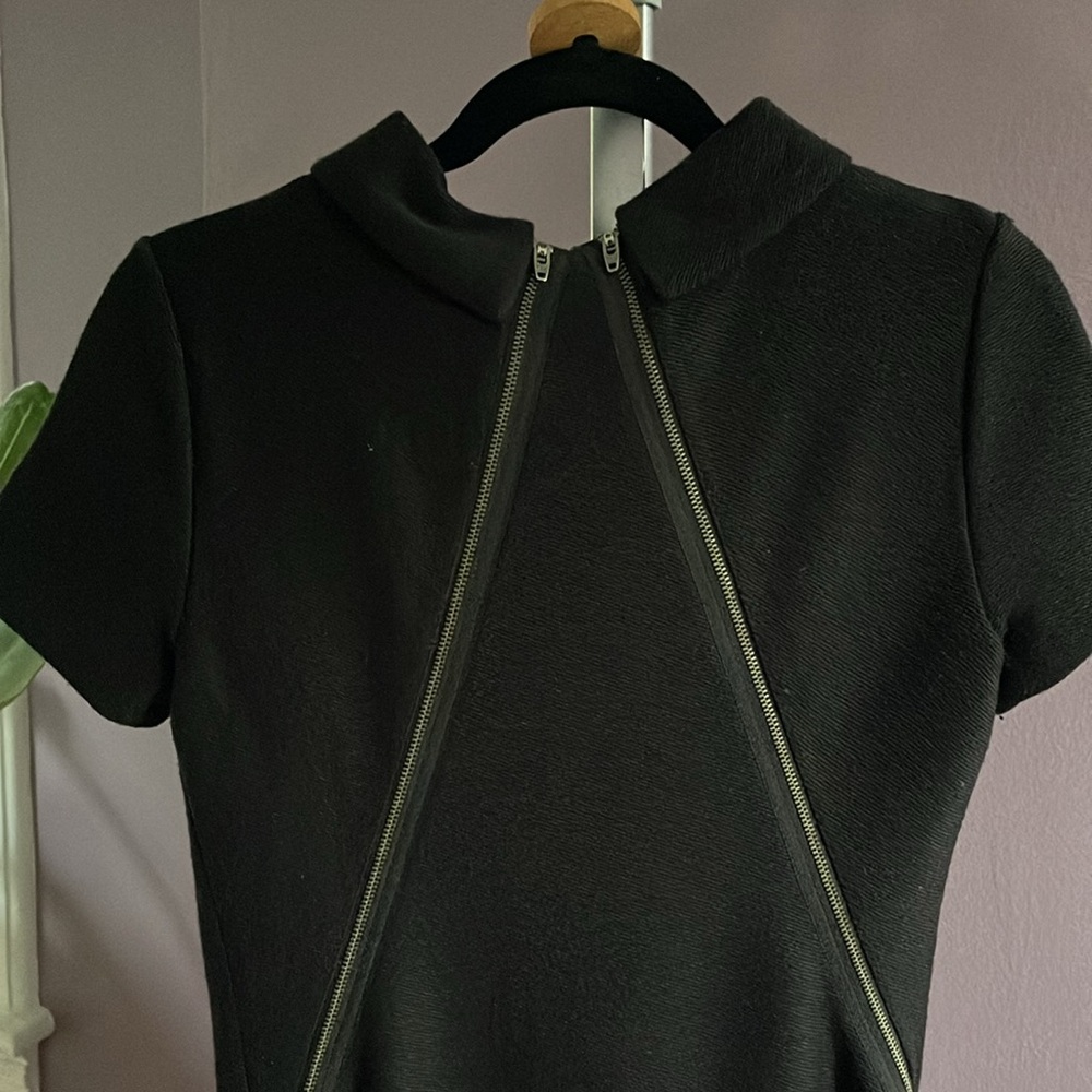 THEORY size 2 wool blend mini dress black with zipper detail